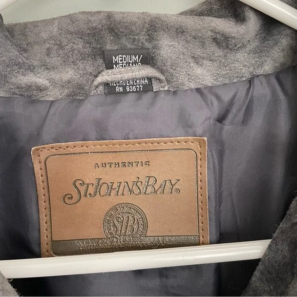 Vintage St John's Bay 100% Leather Gray Leather Jacket Unisex Size M - Picture 6 of 9